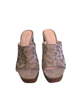 Jessica Simpson Shantelle2 Metallic Leopard Platform Wedge Heels 8/38.5